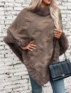 Women's Shrug Casual Soft Pure Color Ribbed Turtleneck Knitted Long Sleeve Regular Tops Knit Outdoor Daily Weekend Fuchsia Apricot Fall Winter