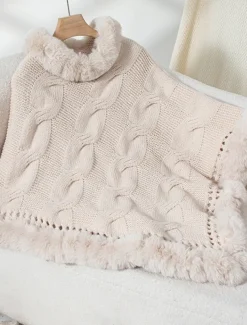 Women's Shrug Casual Soft Pure Color Ribbed Turtleneck Knitted Long Sleeve Regular Tops Knit Outdoor Daily Weekend Fuchsia Apricot Fall Winter