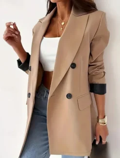 Women's Shrugs Long Sleeve V Neck Light Brown Spring Fall Winter