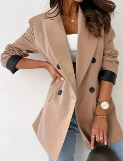 Women's Shrugs Long Sleeve V Neck Light Brown Spring Fall Winter