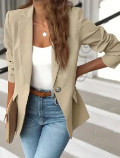 Women's Shrugs Solid Color Long Sleeve V Neck Light Brown Spring Fall Winter