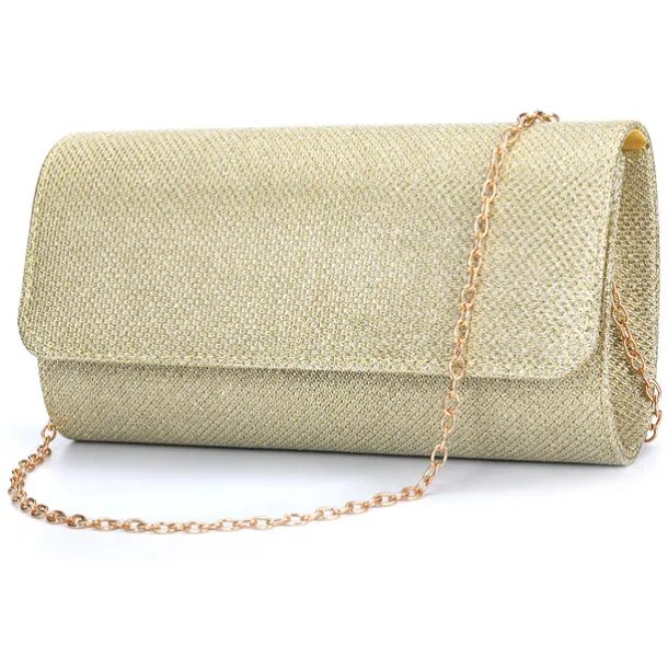 Women's Silver Glitter Clutch Purse – Elegant Evening Handbag with Chain Strap for Weddings, Parties, and Formal Events