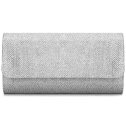 Women's Silver Glitter Clutch Purse – Elegant Evening Handbag with Chain Strap for Weddings, Parties, and Formal Events