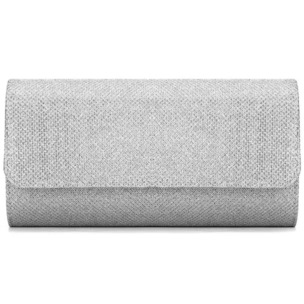 Women's Silver Glitter Clutch Purse – Elegant Evening Handbag with Chain Strap for Weddings, Parties, and Formal Events