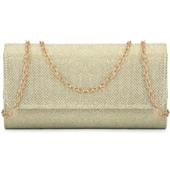 Women's Silver Glitter Clutch Purse – Elegant Evening Handbag with Chain Strap for Weddings, Parties, and Formal Events