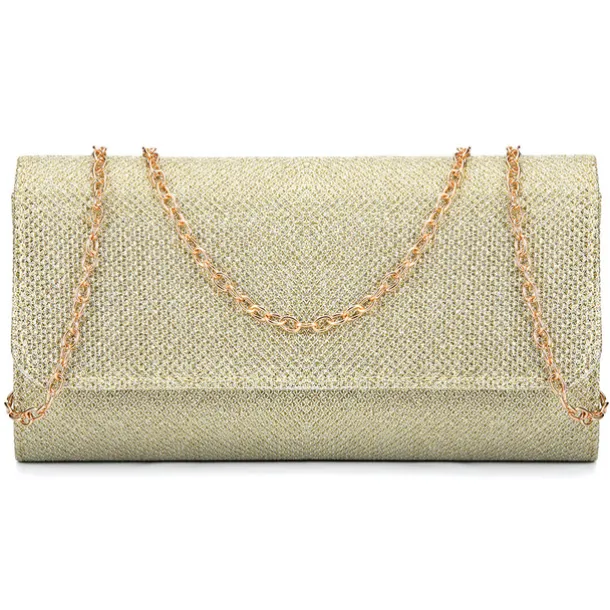 Women's Silver Glitter Clutch Purse – Elegant Evening Handbag with Chain Strap for Weddings, Parties, and Formal Events