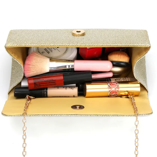 Women's Silver Glitter Clutch Purse – Elegant Evening Handbag with Chain Strap for Weddings, Parties, and Formal Events