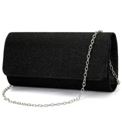 Women's Silver Glitter Clutch Purse – Elegant Evening Handbag with Chain Strap for Weddings, Parties, and Formal Events