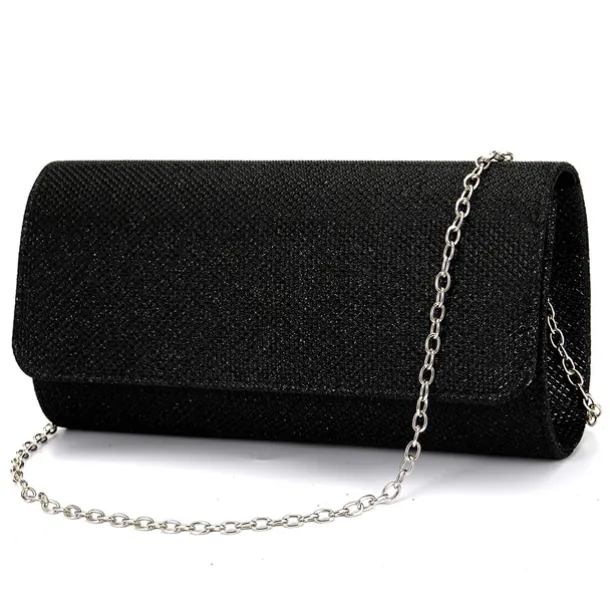 Women's Silver Glitter Clutch Purse – Elegant Evening Handbag with Chain Strap for Weddings, Parties, and Formal Events