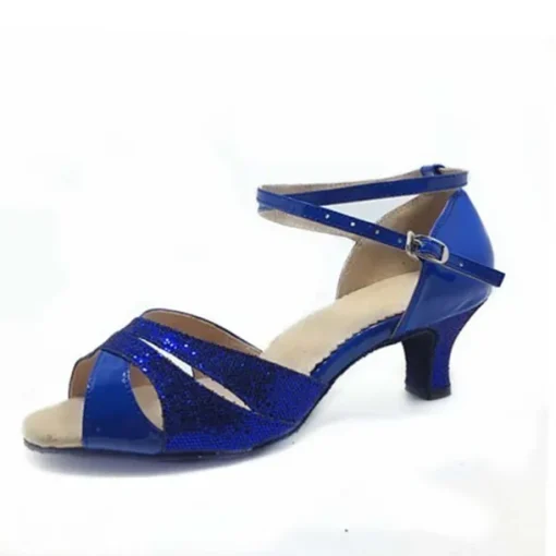 Women's Silver Glitter Dance Shoes with Low Heels and Ankle Straps – Perfect for Ballroom, Latin, and Party Events