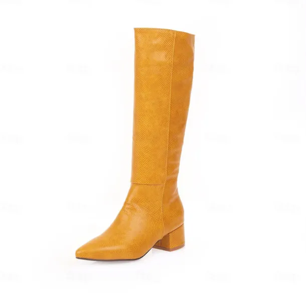 Women's Silver Metallic Faux Leather Knee-High Boots, Modern Pointed-Toe Design for Fashionable Street Style and Evening Outfits