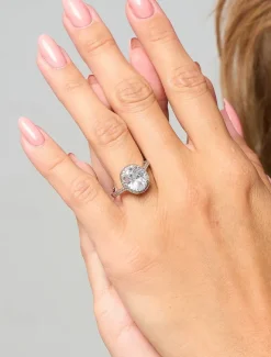 Women's Silver Moissanite Halo Engagement Ring – Oval-Cut Sparkling Party Band for Women