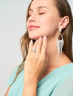 Women's Silver Moissanite Halo Engagement Ring – Oval-Cut Sparkling Party Band for Women