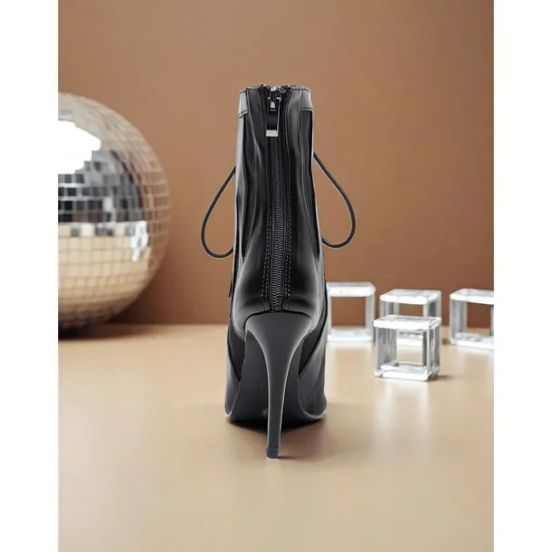 Women's Silver White Lace-Up High Heel Dance Boots - Peep Toe Mesh Professional Latin Jazz Ballroom Performance Shoes for Stage and Party