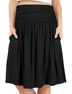 Women's Skirt A Line Basic Casual Knee-length High Waist Skirts Solid Colored Pocket Casual Daily Weekend Camel Wine Black Army Green Summer Cotton