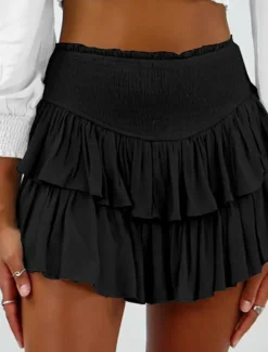 Women's Skirt A Line Fashion Casual Mini High Waist Skirts Solid Colored Layered Street Daily Black White Pink Red Summer Rayon