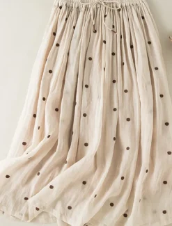 Women's Skirt A Line Fashion Casual Maxi High Waist Skirts Polka Dot Print Casual Daily Weekend Yellow Navy Blue Brown Green Summer Cotton And Linen