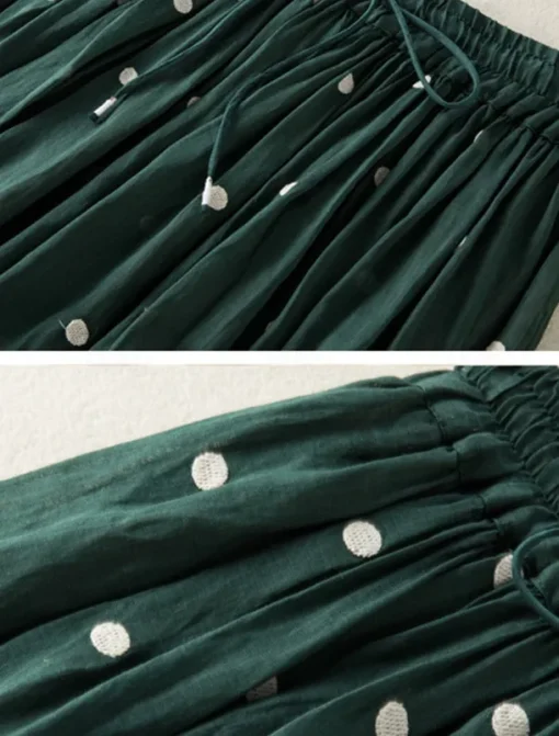 Women's Skirt A Line Fashion Casual Maxi High Waist Skirts Polka Dot Print Casual Daily Weekend Yellow Navy Blue Brown Green Summer Cotton And Linen