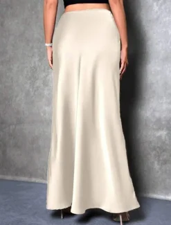 Women's Skirt A Line Fashion Casual Maxi High Waist Skirts Solid Colored Micro-elastic Street Daily Apricot Black Grey Winter Satin Polyester