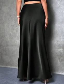 Women's Skirt A Line Fashion Casual Maxi High Waist Skirts Solid Colored Micro-elastic Street Daily Apricot Black Grey Winter Satin Polyester