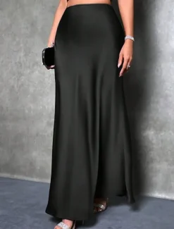 Women's Skirt A Line Fashion Casual Maxi High Waist Skirts Solid Colored Micro-elastic Street Daily Apricot Black Grey Winter Satin Polyester