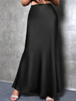 Women's Skirt A Line Fashion Casual Maxi High Waist Skirts Solid Colored Micro-elastic Street Daily Apricot Black Grey Winter Satin Polyester