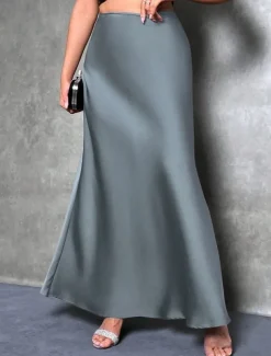 Women's Skirt A Line Fashion Casual Maxi High Waist Skirts Solid Colored Micro-elastic Street Daily Apricot Black Grey Winter Satin Polyester