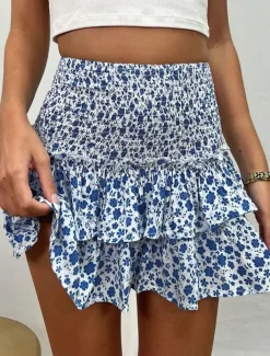 Women's Skirt A Line Mini High Waist Skirts Ruffle Print Floral Daily Vacation Summer Fashion Bohemian Casual Boho Apricot Black White Pink