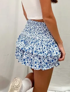 Women's Skirt A Line Mini High Waist Skirts Ruffle Print Floral Daily Vacation Summer Fashion Bohemian Casual Boho Apricot Black White Pink