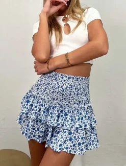 Women's Skirt A Line Mini High Waist Skirts Ruffle Print Floral Daily Vacation Summer Fashion Bohemian Casual Boho Apricot Black White Pink