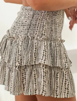 Women's Skirt A Line Mini High Waist Skirts Ruffle Print Floral Daily Vacation Summer Fashion Bohemian Casual Boho Apricot Black White Pink