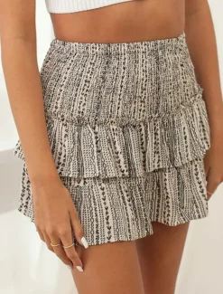 Women's Skirt A Line Mini High Waist Skirts Ruffle Print Floral Daily Vacation Summer Fashion Bohemian Casual Boho Apricot Black White Pink