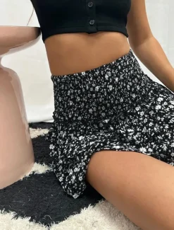 Women's Skirt A Line Mini High Waist Skirts Ruffle Print Floral Daily Vacation Summer Fashion Bohemian Casual Boho Apricot Black White Pink