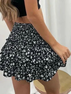 Women's Skirt A Line Mini High Waist Skirts Ruffle Print Floral Daily Vacation Summer Fashion Bohemian Casual Boho Apricot Black White Pink