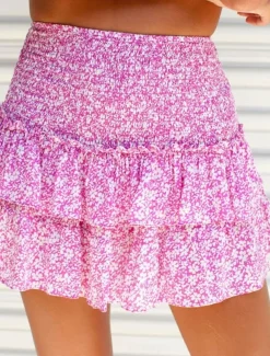 Women's Skirt A Line Mini High Waist Skirts Ruffle Print Floral Daily Vacation Summer Fashion Bohemian Casual Boho Apricot Black White Pink