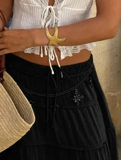 Women's Skirt A Line Solid Color Fashion Casual Maxi High Waist Skirts Plain Layered Micro-elastic Vacation Street Black White Orange Green Summer Polyester