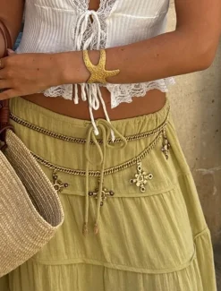 Women's Skirt A Line Solid Color Fashion Casual Maxi High Waist Skirts Plain Layered Micro-elastic Vacation Street Black White Orange Green Summer Polyester