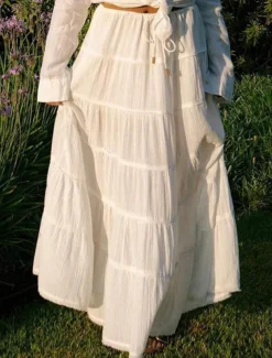 Women's Skirt A Line Solid Color Fashion Casual Maxi High Waist Skirts Plain Layered Micro-elastic Vacation Street Black White Orange Green Summer Polyester