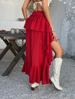 Women's Skirt A Line Solid Color Fashion Casual Mini High Waist Skirts Plain Ruffle Layered Micro-elastic Vacation Street Black White Red Blue Summer Polyester