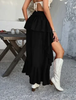 Women's Skirt A Line Solid Color Fashion Casual Mini High Waist Skirts Plain Ruffle Layered Micro-elastic Vacation Street Black White Red Blue Summer Polyester