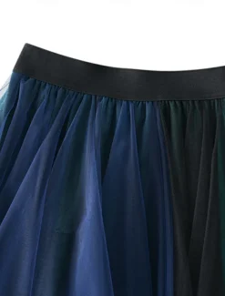 Women's Skirt A Line Swing Fashion Casual Midi High Waist Skirts Color Block Irregular Hem Layered Vacation Street White Pink Blue Green Winter Spandex