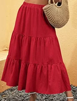 Women's Skirt A Line Swing Maxi Skirts Ruffle Pocket Solid Colored Casual Daily Weekend Summer Fashion Casual Black White Red Light Blue