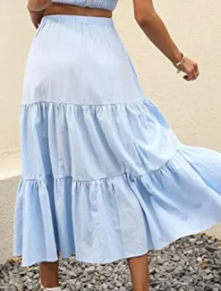 Women's Skirt A Line Swing Maxi Skirts Ruffle Pocket Solid Colored Casual Daily Weekend Summer Fashion Casual Black White Red Light Blue