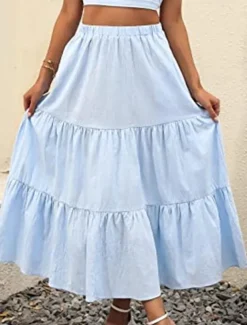 Women's Skirt A Line Swing Maxi Skirts Ruffle Pocket Solid Colored Casual Daily Weekend Summer Fashion Casual Black White Red Light Blue