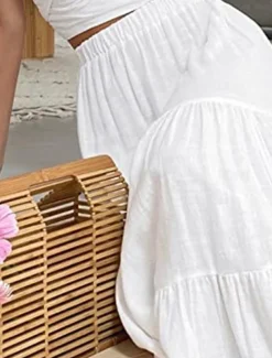 Women's Skirt A Line Swing Maxi Skirts Ruffle Pocket Solid Colored Casual Daily Weekend Summer Fashion Casual Black White Red Light Blue