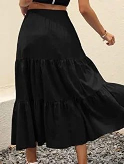 Women's Skirt A Line Swing Maxi Skirts Ruffle Pocket Solid Colored Casual Daily Weekend Summer Fashion Casual Black White Red Light Blue