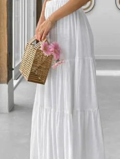 Women's Skirt A Line Swing Maxi Skirts Ruffle Pocket Solid Colored Casual Daily Weekend Summer Fashion Casual Black White Red Light Blue