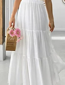 Women's Skirt A Line Swing Maxi Skirts Ruffle Pocket Solid Colored Casual Daily Weekend Summer Fashion Casual Black White Red Light Blue