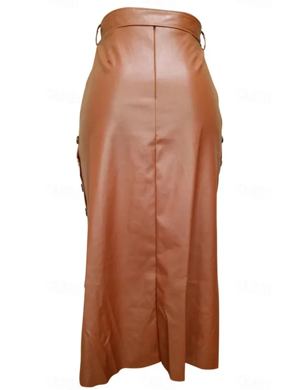 Women's Skirt Bodycon Fashion Casual Midi High Waist Skirts Solid Colored Maillard Split Ends Vacation Street Black Wine Brown Spring Faux Leather Leather
