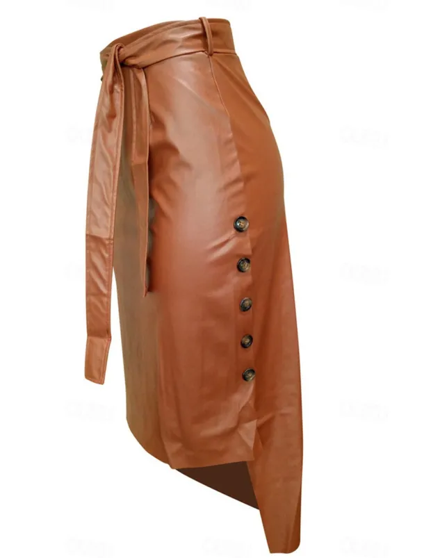 Women's Skirt Bodycon Fashion Casual Midi High Waist Skirts Solid Colored Maillard Split Ends Vacation Street Black Wine Brown Spring Faux Leather Leather
